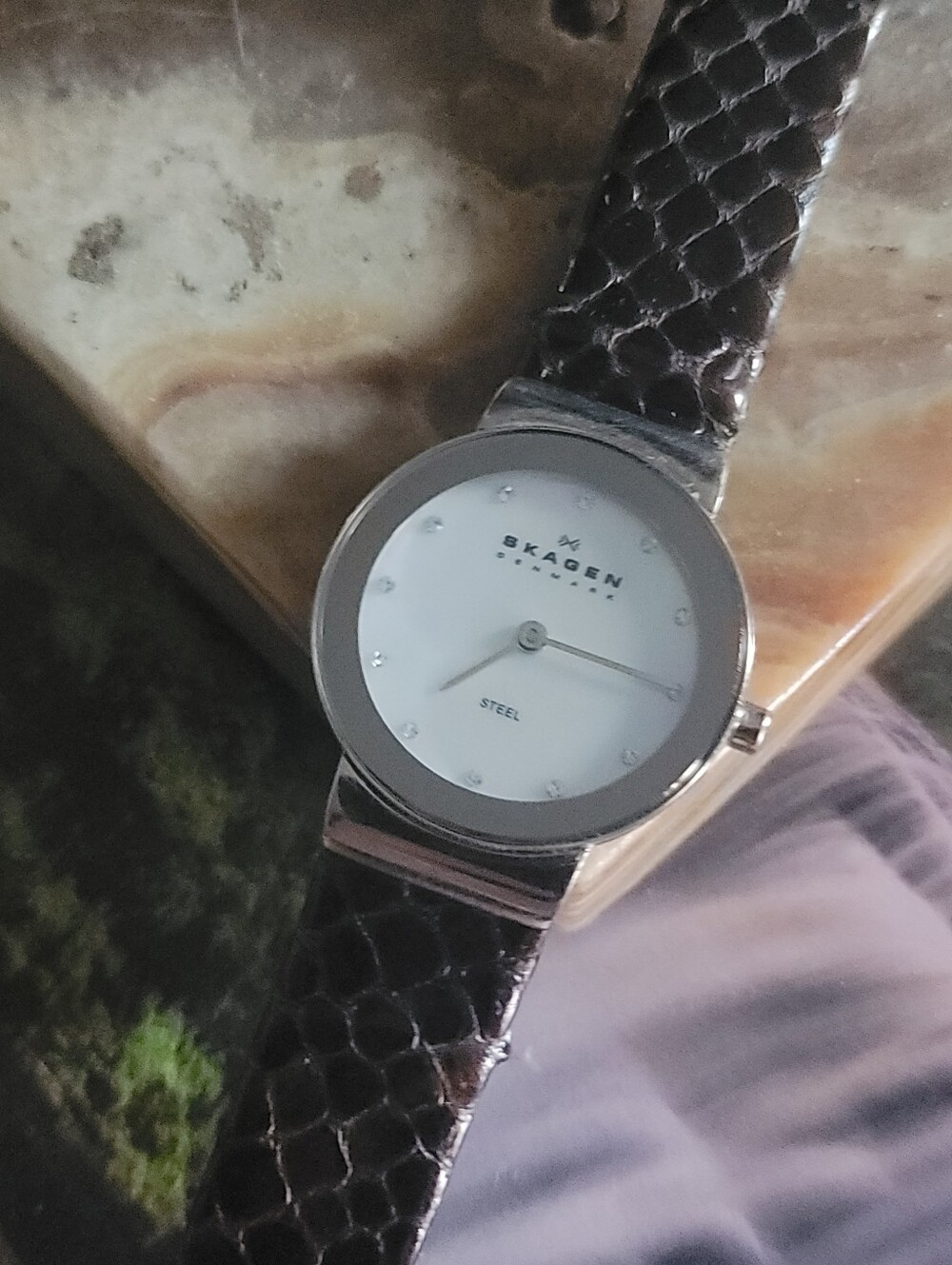 SKAGEN Snakeskin Leather Anchor Quartz Watch